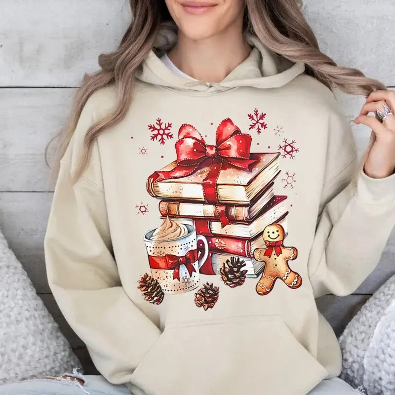 All Booked For Christmas Sweatshirt, Coquette Christmas Books Hoodie, Book Lovers, Christmas Teacher, Librarian Gift, Unisex Sweater Pullover Tee
