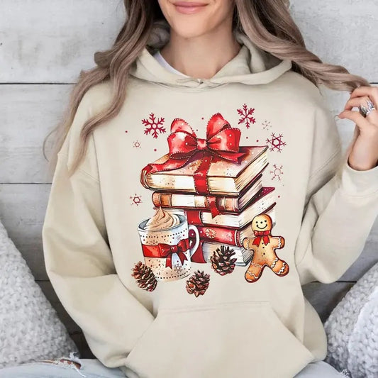 All Booked For Christmas Sweatshirt, Coquette Christmas Books Hoodie, Book Lovers, Christmas Teacher, Librarian Gift, Unisex Sweater Pullover Tee