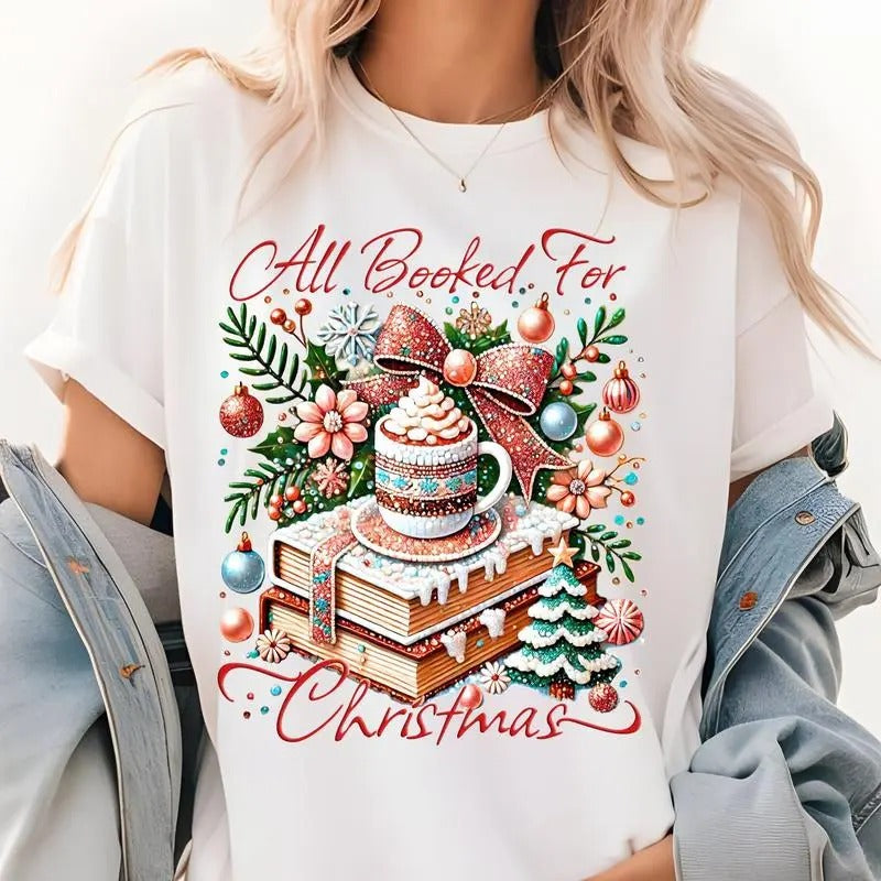 All Booked for Christmas Book Shirt, Cute Book Christmas T-Shirt, Book Shirts, Christmas Book Shirt, Book Shirt Hoodie,...