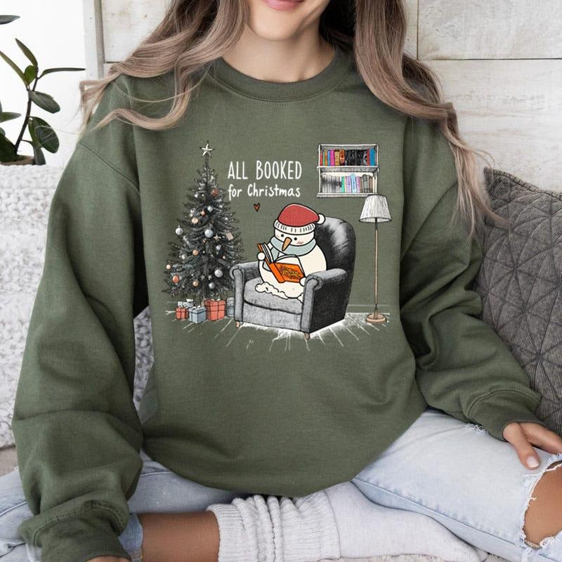 All Booked for Christmas, Cozy Reading Christmas Shirt, Book Lover Winter Sweatshirt, Cute Holiday Gift for Readers
