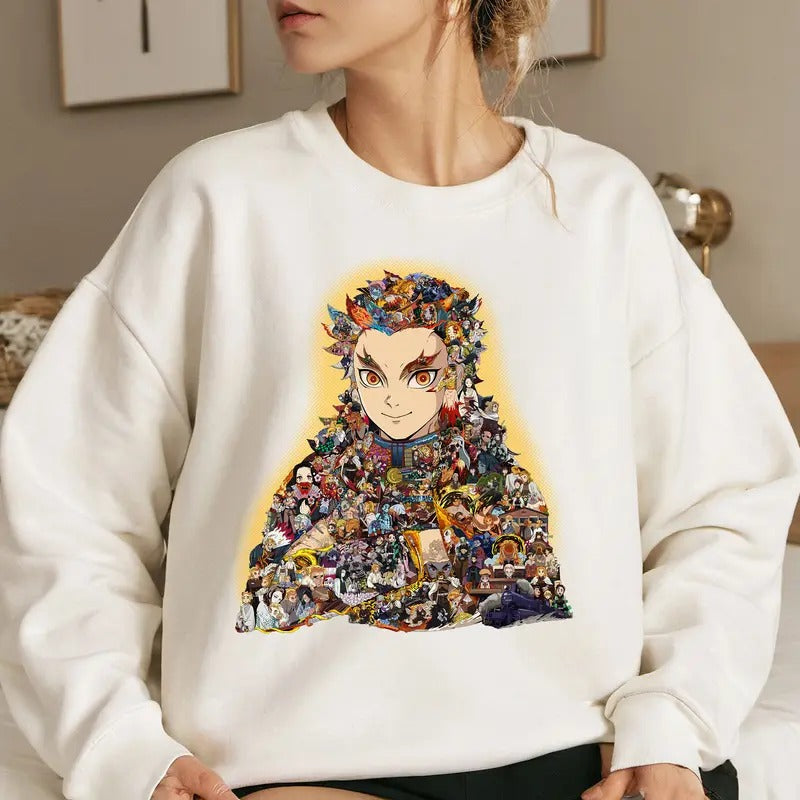 All Characters with Flame Hashira Shirt Crewneck Hoodie, Anime Shirt