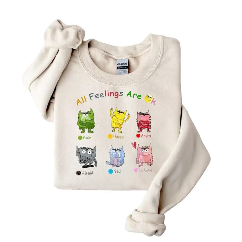 All Feelings Are Okay Sweatshirt, Mental Health, Positive Motivational Hoodie T-Shirts | DripVista.com