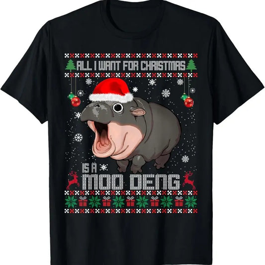 All I Want for Christmas is a Moo Deng Santa Ugly Christmas T-Shirt