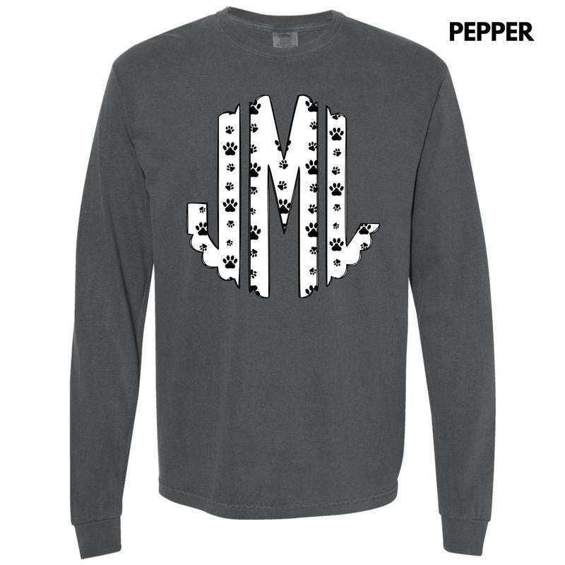 All Paws Monogram Long Sleeve Comfort Colors T-Shirt 'NLB' Hoodie, Sweatshirt | DripVista.com