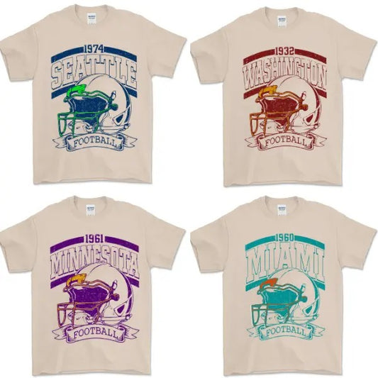 All Team Football T-shirt, Vintage graphic tees, Washington Football, Miami Football, Seattle Football, Sand Color, Cotton, Casual, Street Style, Fashion, Retro, Sport Graphic Shirts, Unisex T-shirts, Gift For Fan, Womenswear Menswear Crewneck Shortsleeve