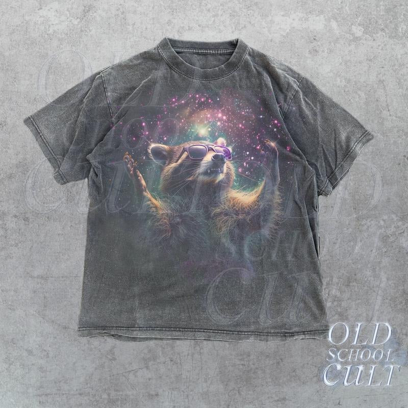 Alpha Raccoon In Space Vintage 90s Style Shirt, Retro Raccoon Cool Galaxy T-Shirt, Trash Panda Lovers, Unisex Adult Funny 2000s Graphic Tee