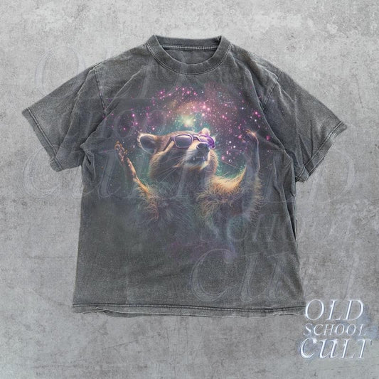 Alpha Raccoon In Space Vintage 90s Style Shirt, Retro Raccoon Cool Galaxy T-Shirt, Trash Panda Lovers, Unisex Adult Funny 2000s Graphic Tee