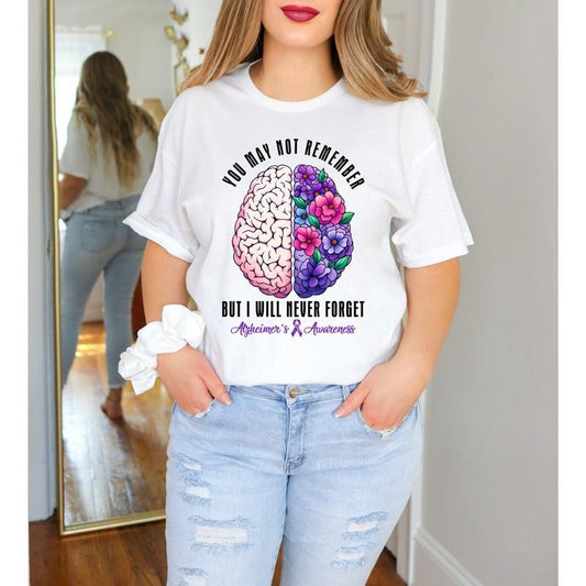 Alzheimer's Awareness Graphic T-Shirt White or Grey Unisex Fit with Inspirational Quote