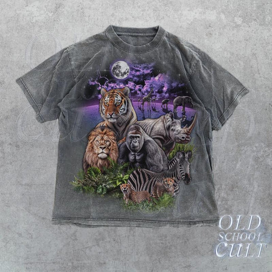 Amazon Rainforest Vintage 90s Graphic Shirt, Retro Jungle Tee, Wild Free, Tiger, Lion, Elephant Nature Washed Oversize Moon Galaxy Shirt