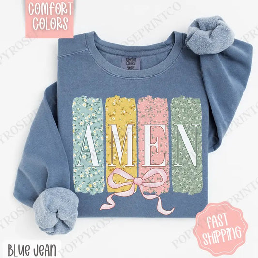 Amen 1 Comfort Colors Sweatshirt, Cute Easter Women's Crewneck, Trendy Religious Women's Sweater, Gift for Her