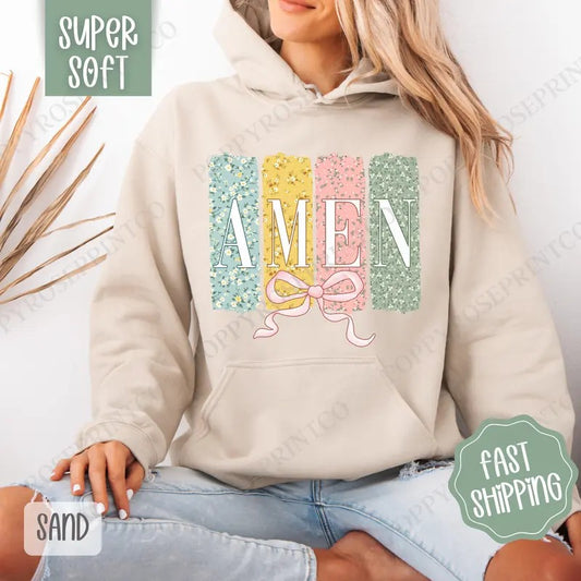 Amen 1 Hoodie, Easter Women's Crewneck, Cute Religious Women's Hooded Sweater