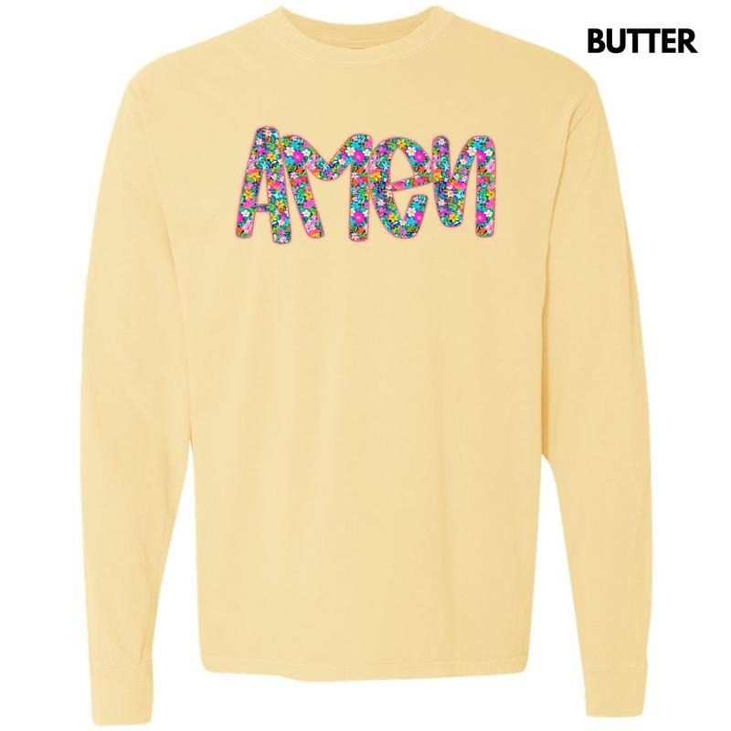 Amen Ditzy Florals Long Sleeve Comfort Colors T-Shirt 'NLB'