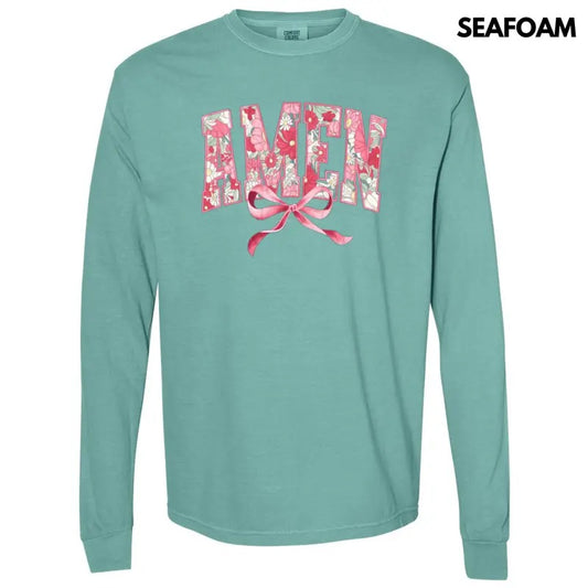 Amen Floral Coquette Long Sleeve Comfort Colors T-Shirt