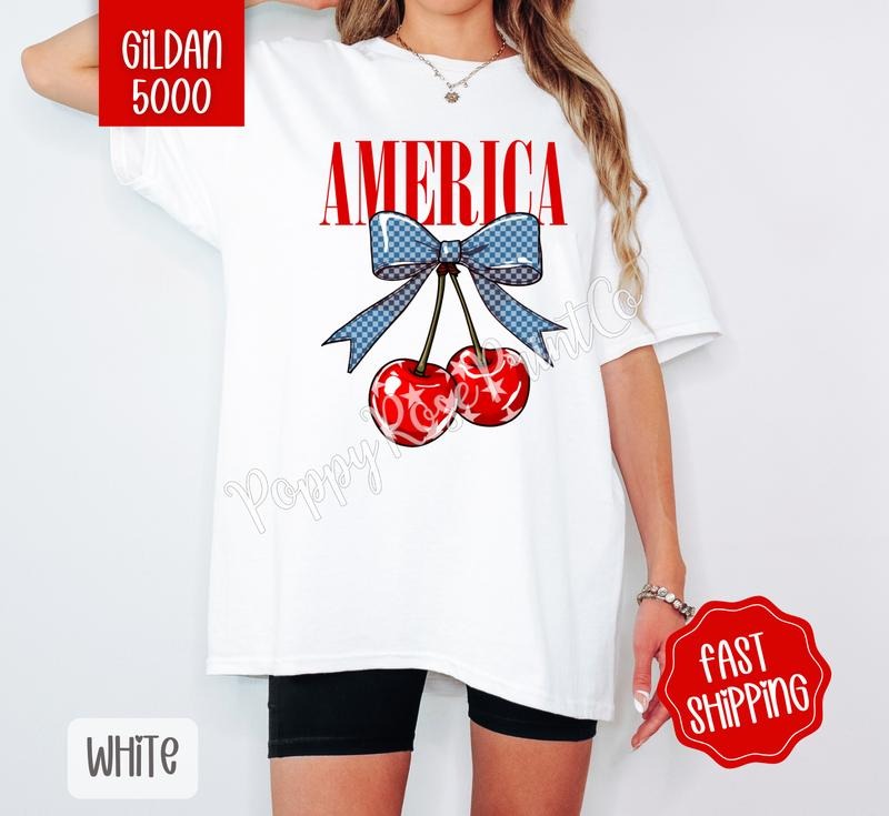 America Cherry Gildan Tshirt , Fruit Summer Tee, Cute Women's Shirt, Gift For Her Hoodie, Sweatshirt | DripVista.com