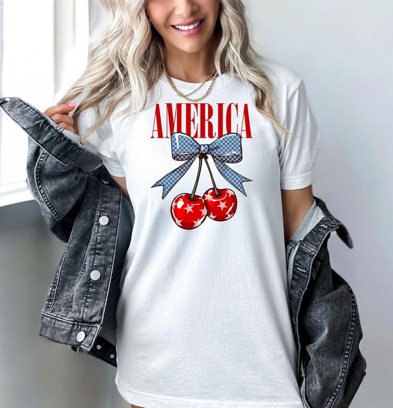 America Cherry Tshirt, Fruit Summer Shirt, Cute Women's Tee, Gift For Her Hoodie, Sweatshirt | DripVista.com
