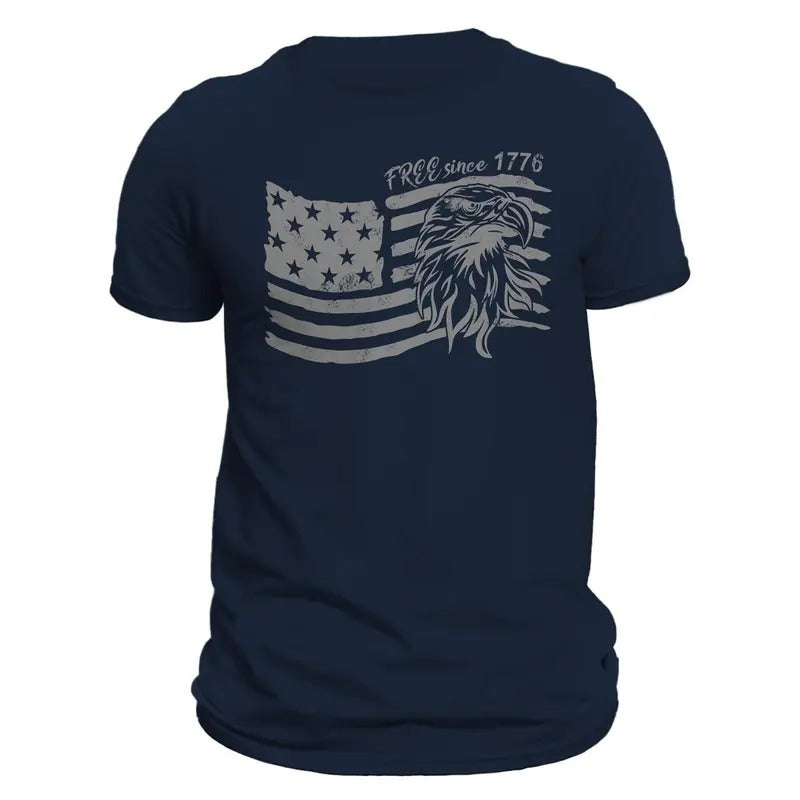 America Free Since 1776 Flag T-Shirt - Casual Cotton Crewneck with Flag Design, Soft and Classic Style