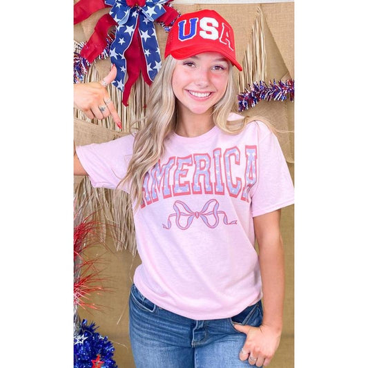America Frilly Bow Graphic T-Shirt