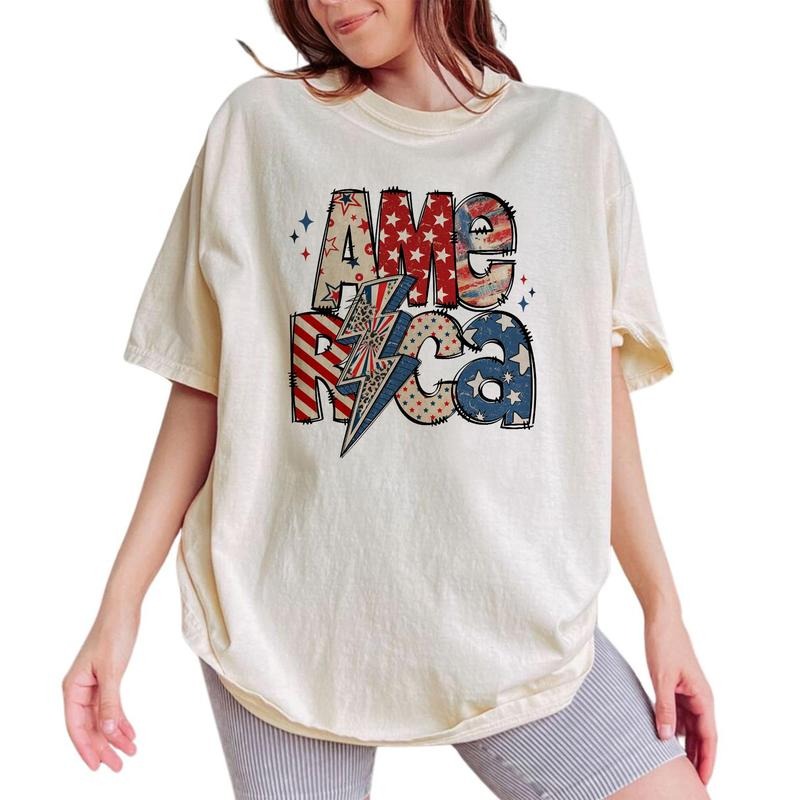 America Graphic Design Tee, Fourth of July Tee Women, Patriotic Unhinged Shirt, Vintage USA Flag T-shirt, Comfy Oversized...