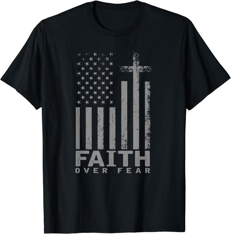 America Pride US Flag Faith Over Fear Prayer T-Shirt, Cotton Hoodie, Sweatshirt | DripVista.com