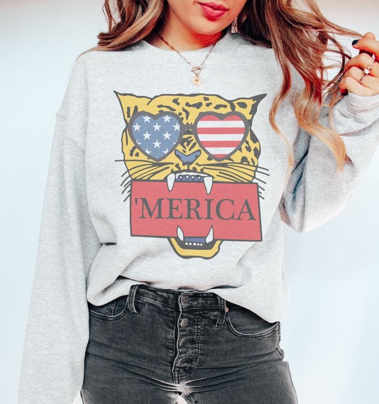 America Sweatshirt Fierce Merica Leopard Pullover USA Sunglasses America Sweatshirt Independence Freedom Pullover Womens...