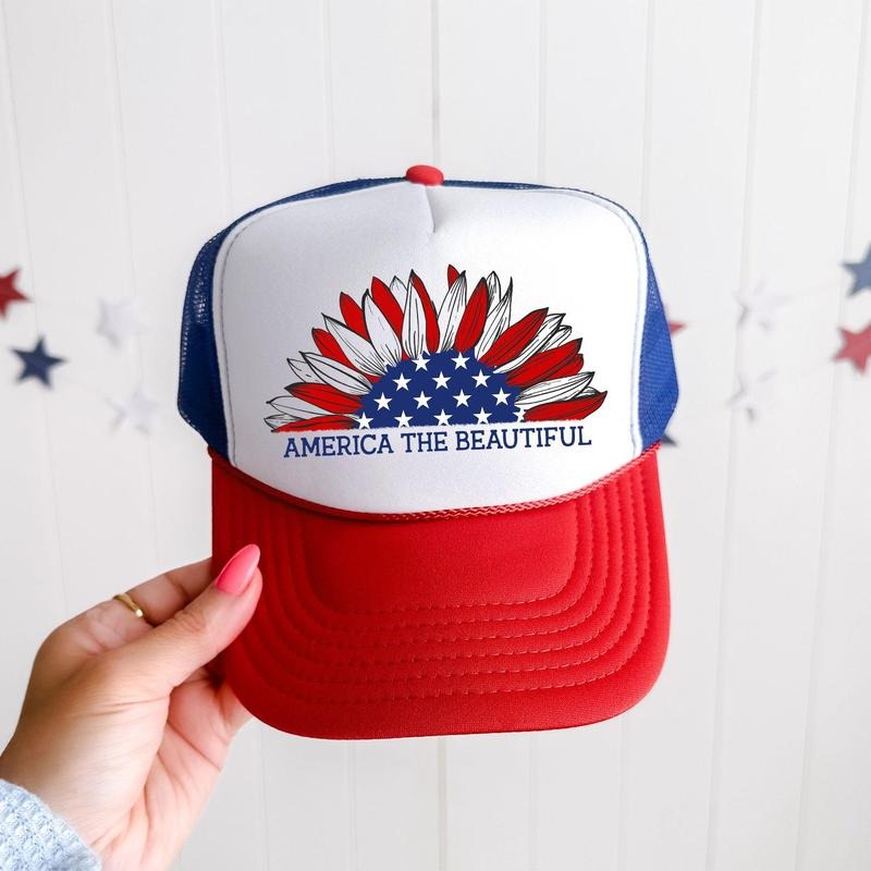 America The Beautiful, Sunflower, Patriotic, Snapback Trucker Hat, America, USA, Independence Day, Patriotic Cap for...