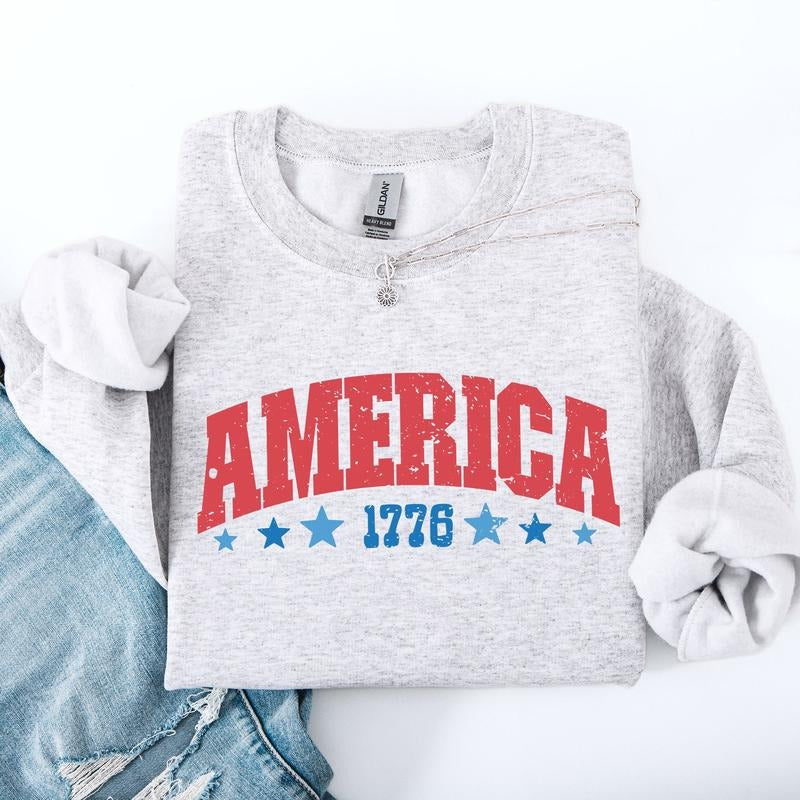 America, 1776, Varsity, Patriotic, USA, 4th of July Sweatshirt T-Shirts, Hoodie | DripVista.com