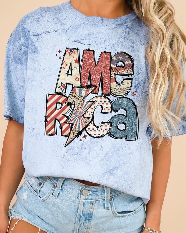 America, Patriotic, Lightening Bolt, Patterns, Patch, Color Blast, Comfort Colors Tshirt, Women's Comfort Color Tee,...