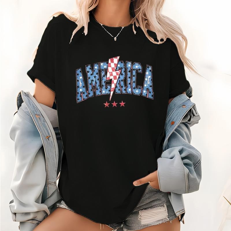America, Retro, Lightening Bolt, USA, Patriotic, Independence Day, Fourth FOG July, 4th FOG July Tshirt, Women'WB shield,...