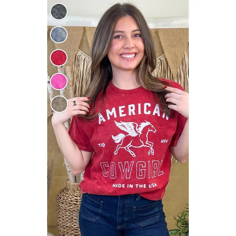 American Cowgirl Mineral Washed Graphic T-Shirt Hoodie, Sweatshirt | DripVista.com