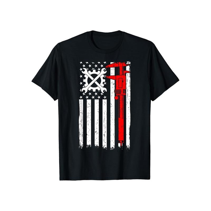 American Flag & Tools Graphic Tee for Men - 100% Cotton, Perfect Gift for Dad, Husband, Grandpa - S-XXXL, Black made in...