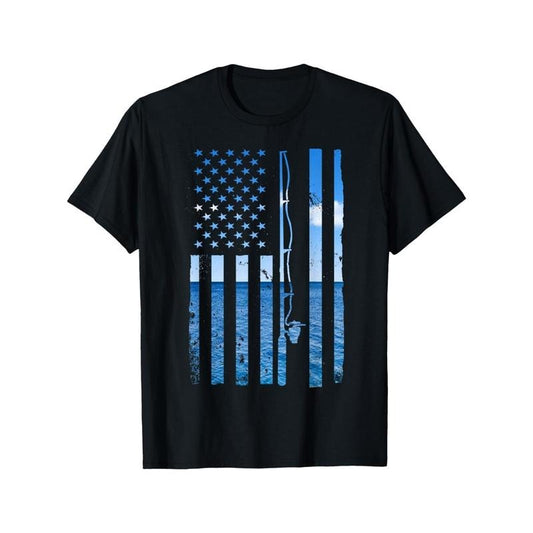 American Flag Fish Fisher Fisherman Funny Bass Fishing USA T-Shirt Made in USA