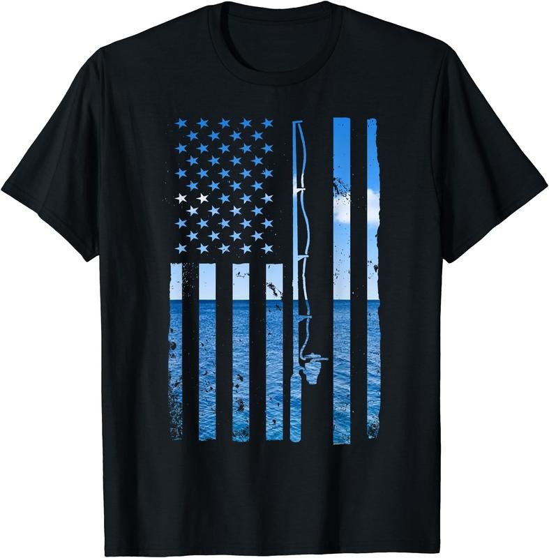 American Flag Fish Fisher Fisherman Funny Bass Fishing USA T-Shirt