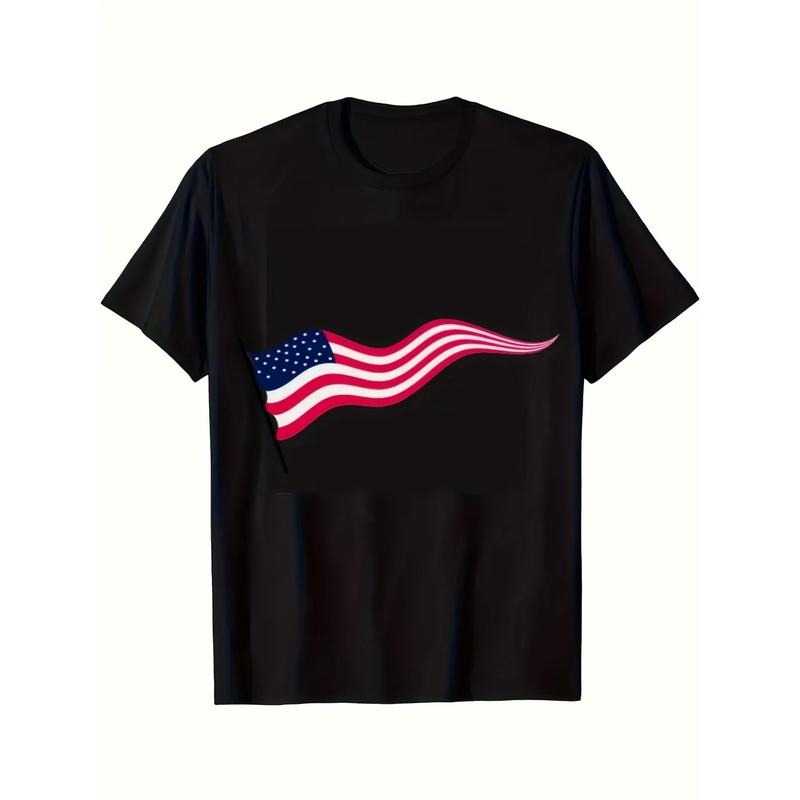 American Flag Print Cotton Comfortable Cotton Men'WB shield Round Neck Short Sleeves T-shirt Hoodie, Sweatshirt
