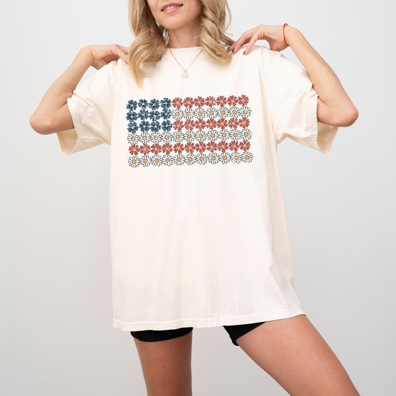 American Flag Shirt, Flowers Sweatshirt, Red White Blue, Floral, Patriotic, Independence Day, 1776, USA For Men, For Women