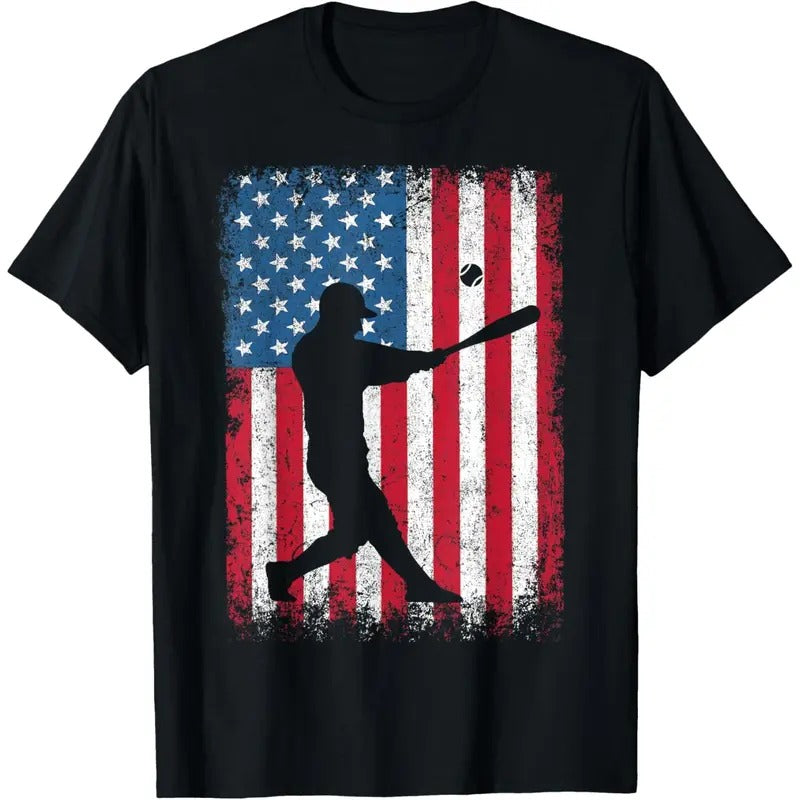 American Flag Vintage Baseball Flag T-Shirt Dad Mom Tee T-Shirt made in usa Hoodie, Sweatshirt | DripVista.com
