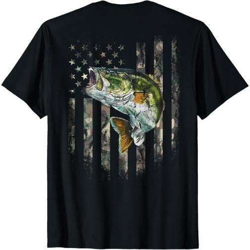 American Flag (Print on the Back) Camo Bass Fish Fishing T-Shirt Made in USA Hoodie, Sweatshirt | DripVista.com