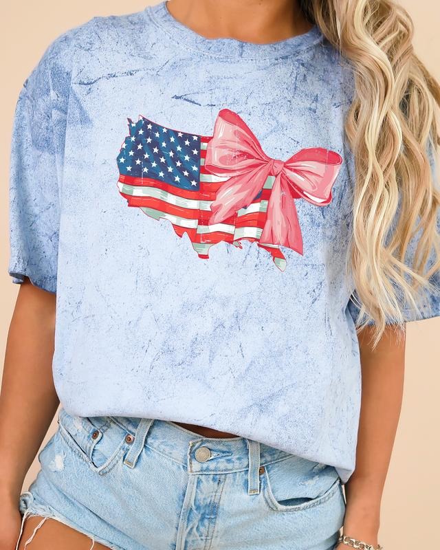 American Flag, Bow, Ribbon, Coquette, USA, Independence, Day, Retro, Vintage, Color Blast, Comfort Colors Tshirt, Women's...
