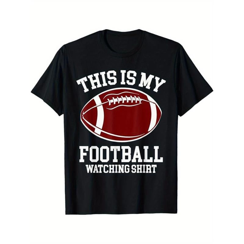 American Football Print Men's Cotton T-shirt, Graphic Tee Men's Outdoor Clothes, Men's Clothing, Casual Short Sleeve Crew...
