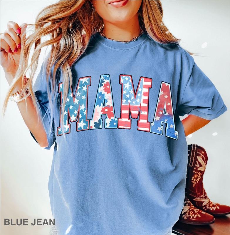 American Mama Tee, Retro Mama America Shirt, 4th of July Apparel, USA Comfort Color Top, Patriotic T-Shirt Hoodie, Sweatshirt