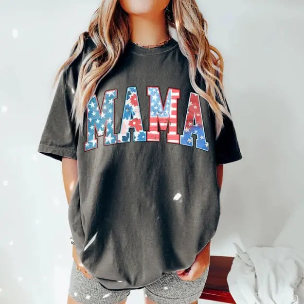 American Mama t-shirt, Mama Shirt, Retro Mom America tee, 4th of July T-Shirt, American Mama, Retro USA Shirt, Shirt Top...