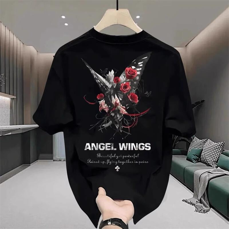 American Pu Handsome Stylish Short-Sleeved T-shirt Red Flower Butterfly All-Matching Fashion Brand Casual Loose round Neck Couple's Tops