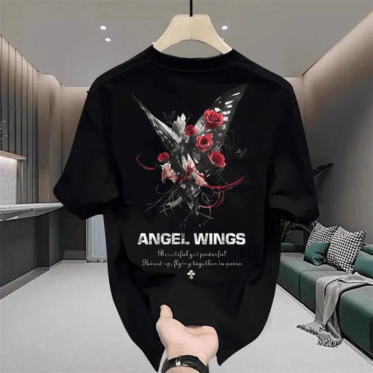 American Pu Handsome Stylish Short-Sleeved T-shirt Red Flower Butterfly All-Matching Fashion Brand Casual Loose round Neck Couple's Tops