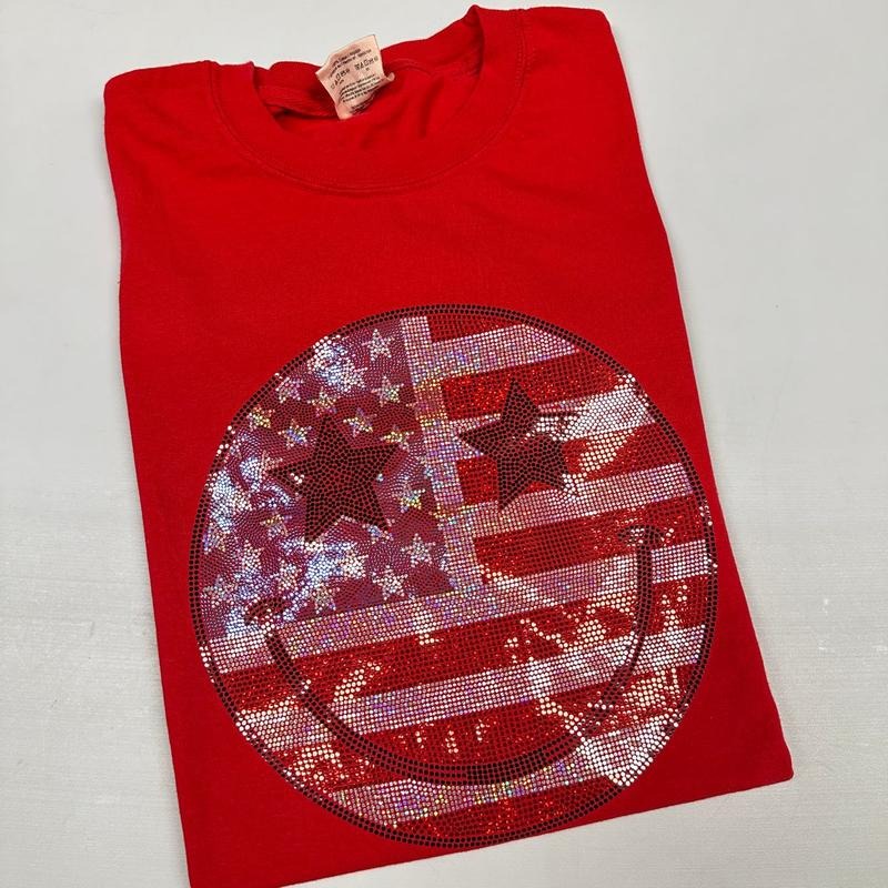 American SPANGLED Happy Face Comfort Colors T-Shirt Hoodie, Sweatshirt | DripVista.com
