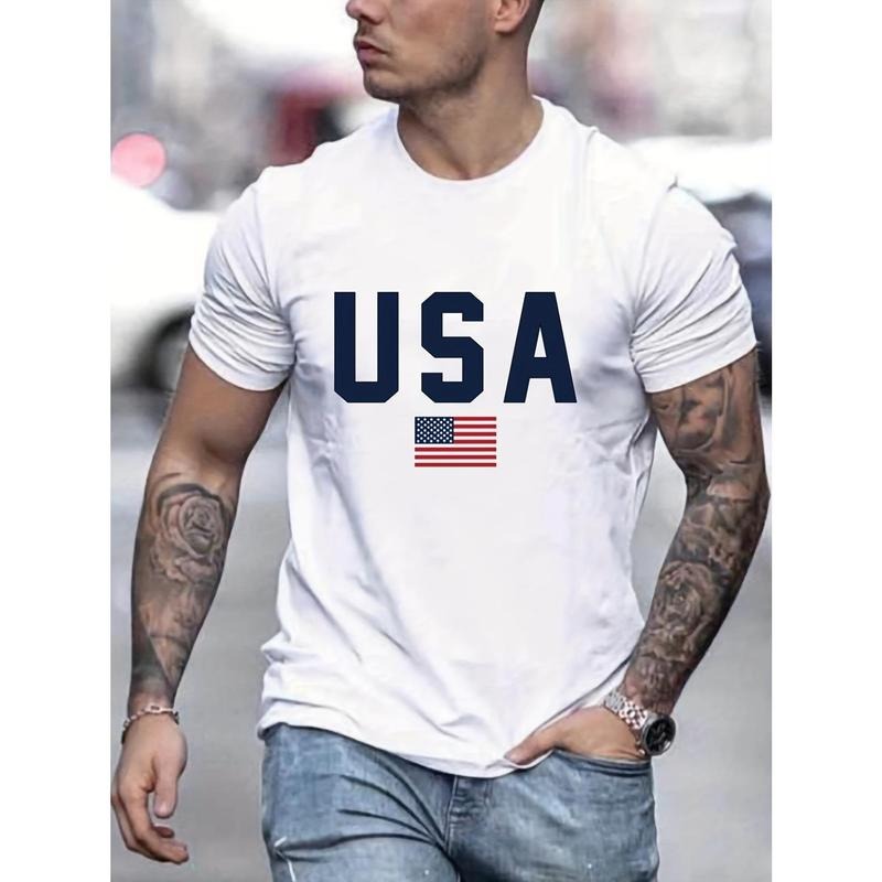 American letter printed T-shirt men's casual style summer slightly elastic round neck T-shirt made in usa Hoodie, Sweatshirt