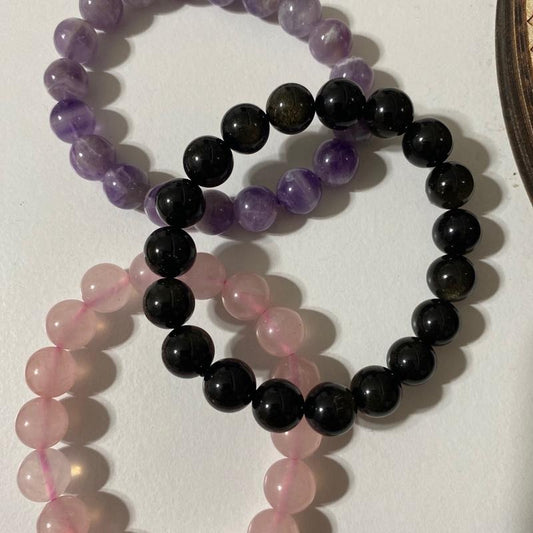 Amethyst, rose quartz, obsidian bracelet