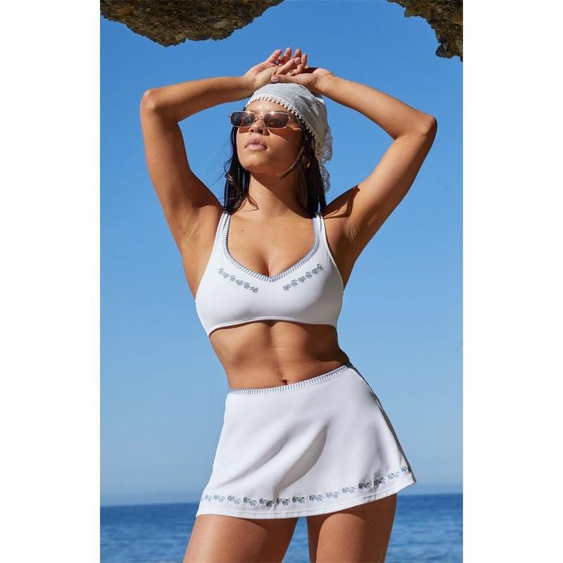 Amor y Besos Women's White Rosa Embroidered Swim Mini Skirt T-Shirts, Hoodie, Sweatshirt | DripVista.com