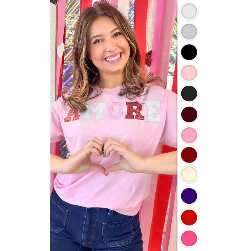 Amore Sequin Valentine Graphic T-Shirt Hoodie, Sweatshirt | DripVista.com