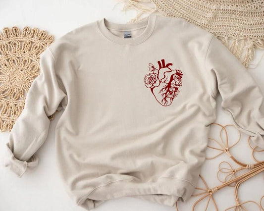 Anatomical Floral Heart Sweatshirt, Cardiac Nurse, Er Nurse Sshirt, Gift For Cardiologist, Mental Health, Healthcare Gifts