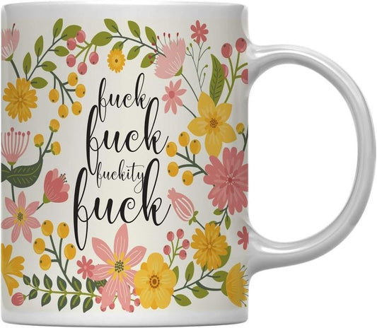Andaz Press 11oz. Floral Flowers With Funny Rude Quote Coffee Mug Gift, Fuck Fuck Fuckity, 1-Pack, Sarcastic Gift For Her
