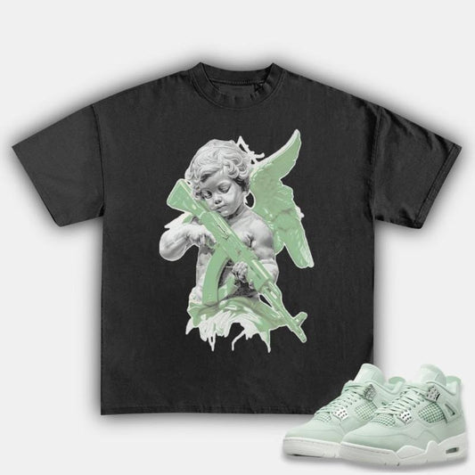 Angle Match 4s Seafoam Sneakers, Fitted Unisex Cotton T-shirt, Y2K Graphic Tee for Everyday Streetwear Look